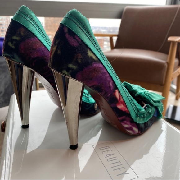 Lanvin for H & M Teal Bow Floral Heels - Picture 6 of 8